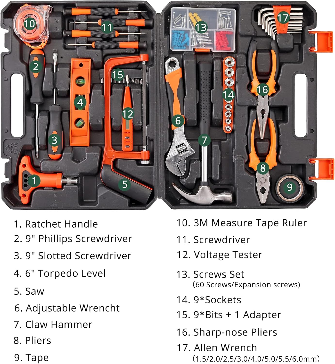 GETLITOOL 100 pieces Hand Combo Tool Kit Rachet Socket Wrench Tool Sets DIY Home Household Tool kits for Daily Repair and Maintenance with Plastic Toolbox