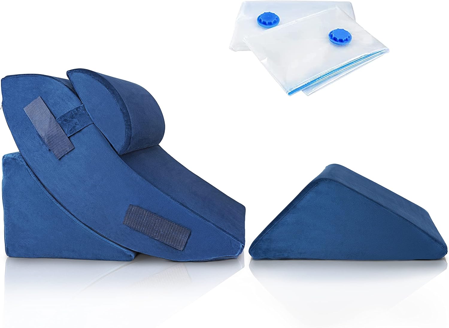 4 pcs Bed Wedge Pillow - Post Surgery Advanced Adjustable Pillow Set with Memory Foam - Relief System for Shoulder Back, Neck and Leg Elevation | Acid Reflux, Anti Snoring - Machine Washable Cover