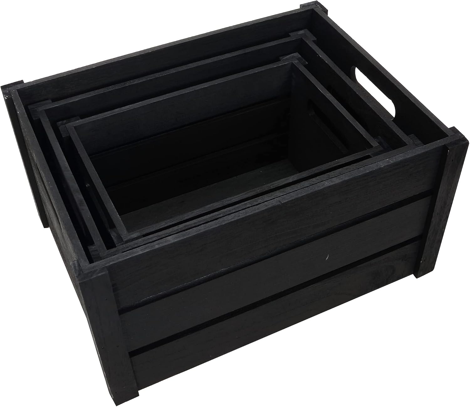 Decorative Natural Wooden Storage Nesting Crate Set - 3 Sizes Genuine Wood From Camelot Design Pack of 2