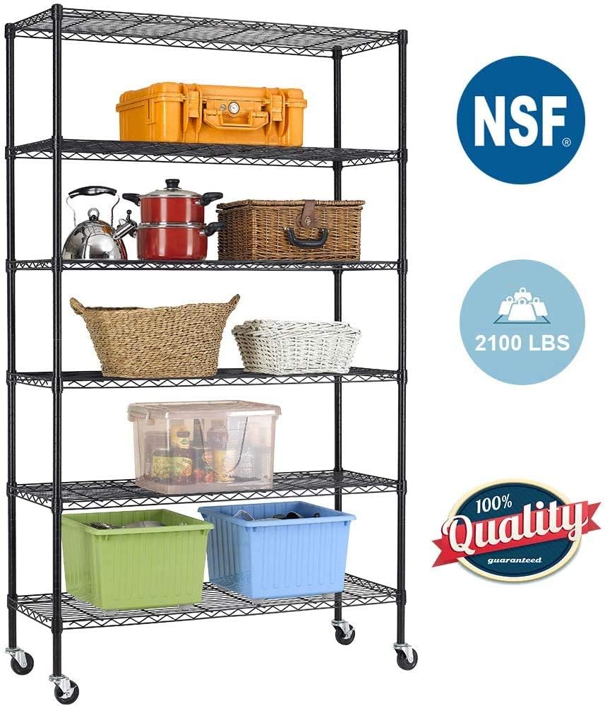 Storage Shelves 2100Lbs Capacity, 6-Shelf on Casters 48