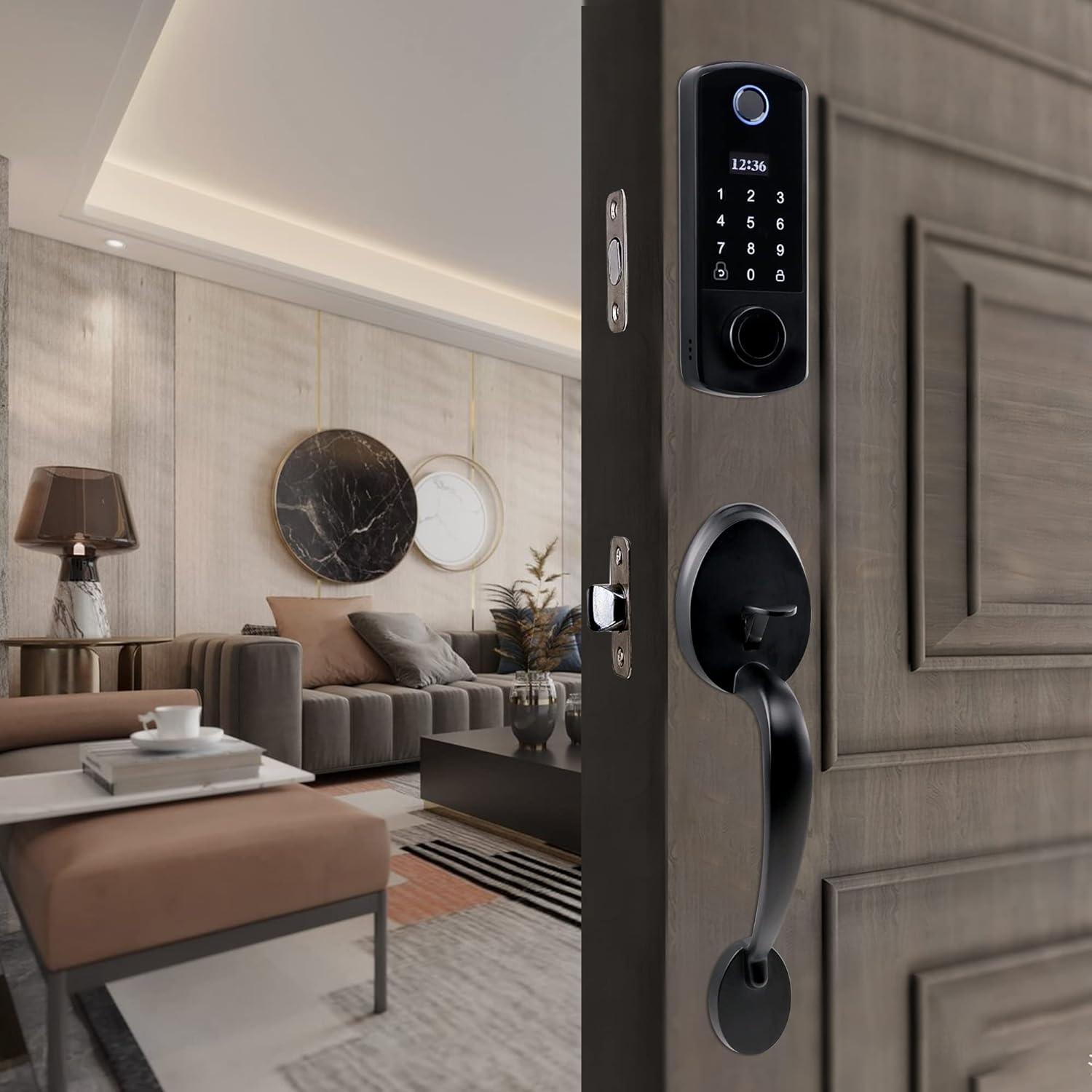 Front Door Lock Set, BEBASIA Keypad Deadbolt, Smart Door Lock, Keyless Entry Door Lock, Fingerprint Door Lock, Front Door Handle Sets, Door Lock with Handle(Black)