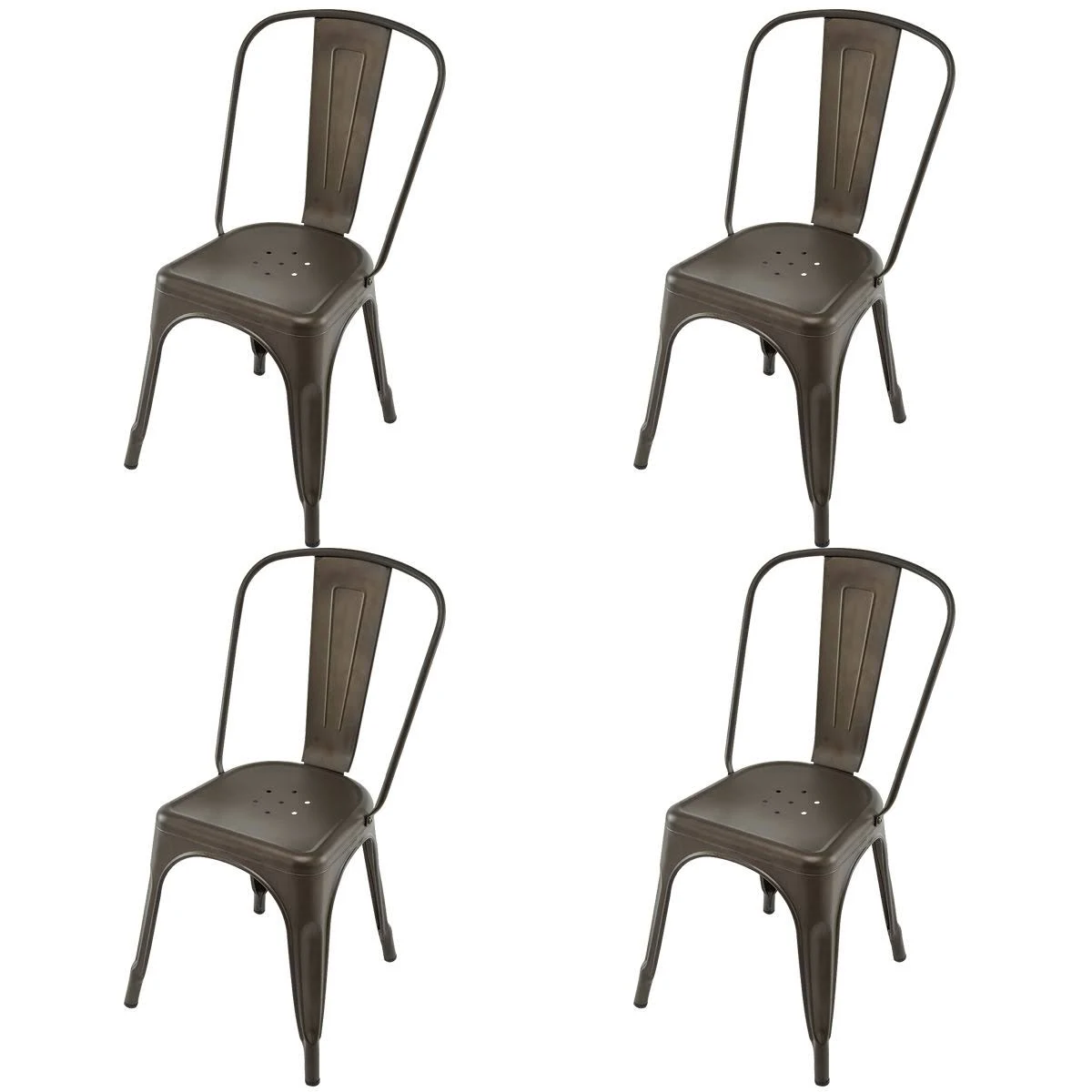 Costway Set of 4 Dining Side Chair Stackable Bistro Cafe Metal Stool Vintage Brown