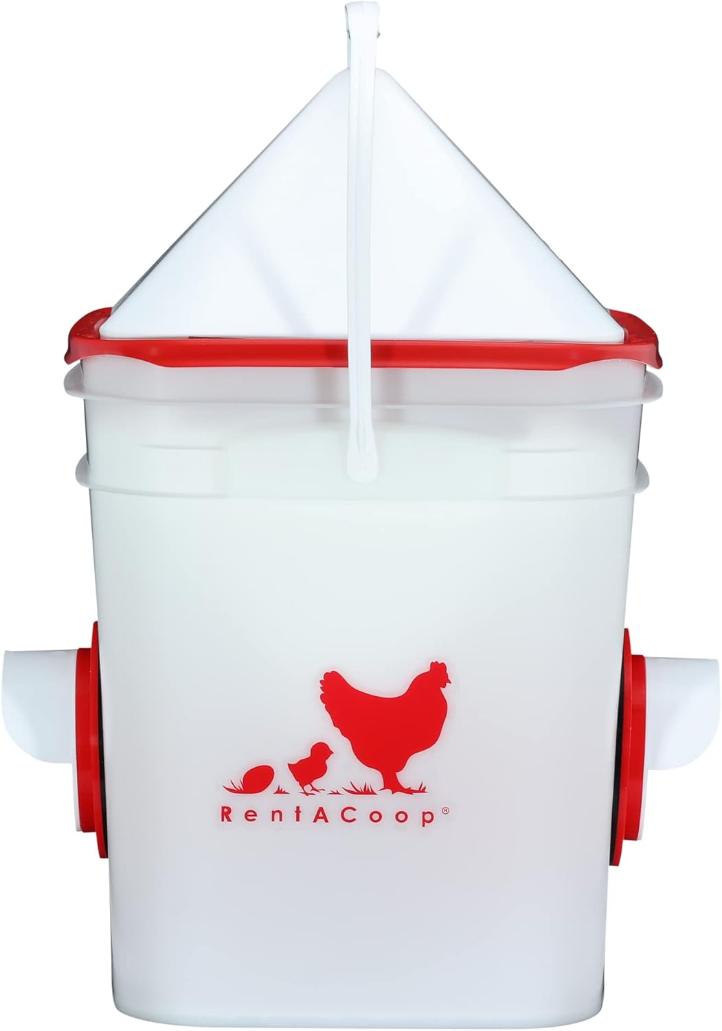 Chicken Feeder-Holds 20 Pounds-Pellets-Crumbles-Grain in Bucket - for 21st Century Chicken Owners - Inside or Outside of Coop - Use with Nipple Waterer (Corner Placement) Pack of 2