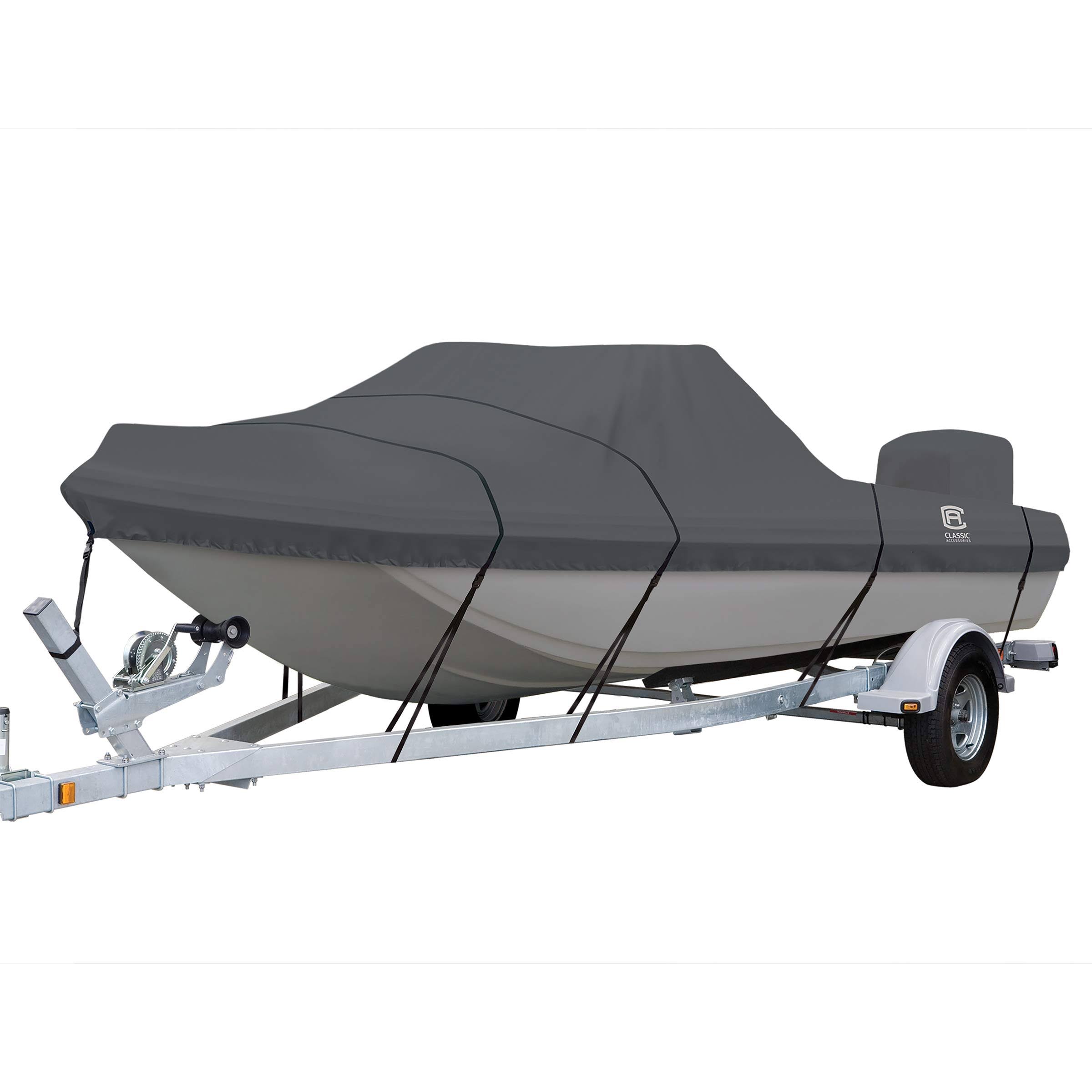 Classic Accessories StormPro Heavy Duty Tri-Hull Outboard Cover with Support Pole, Fits Boats 13&6 inch - 14&6 inch L x 73 inch