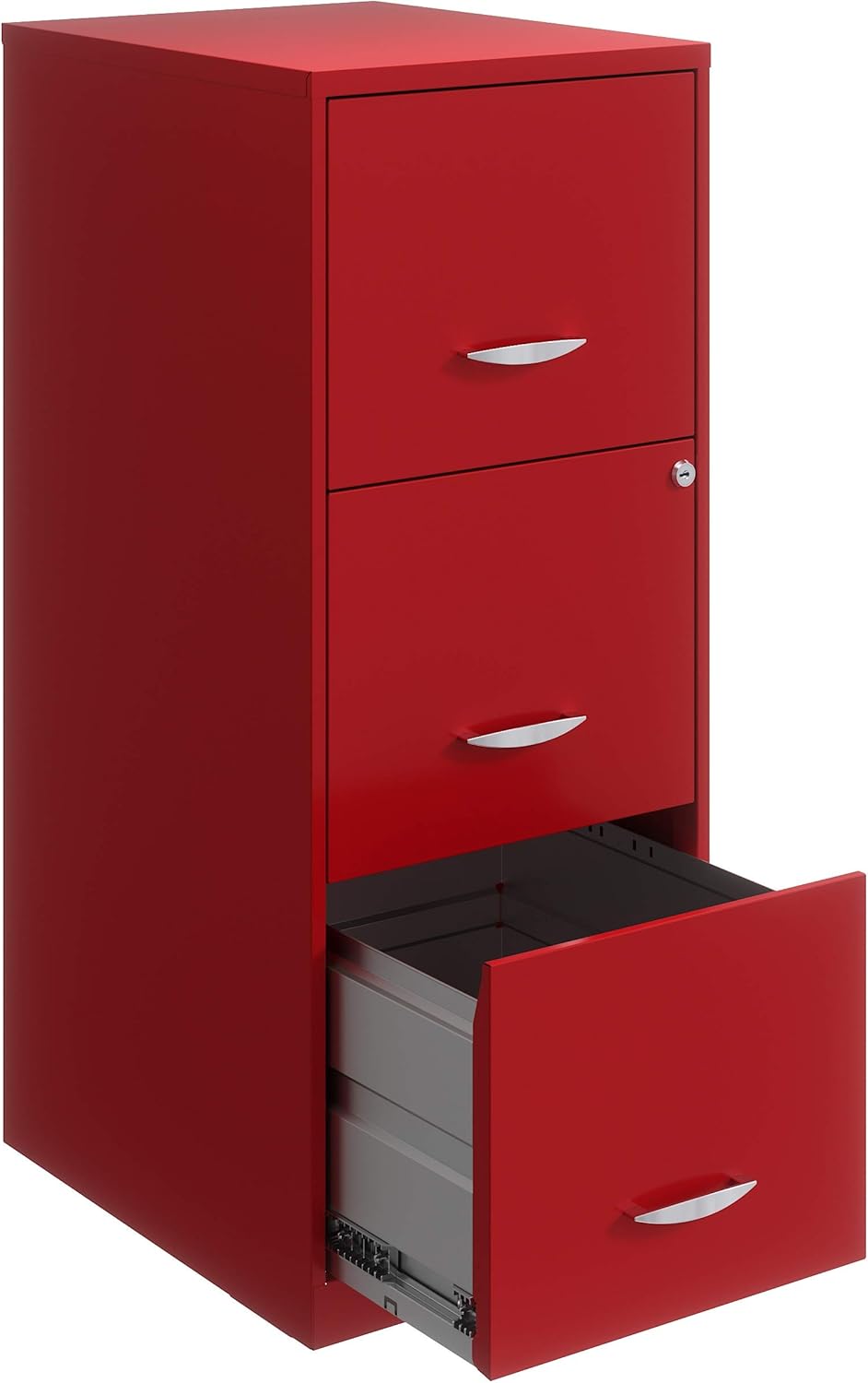 Space Solutions 3 Drawer Metal Vertical File Cabinet with Lock Lava Red