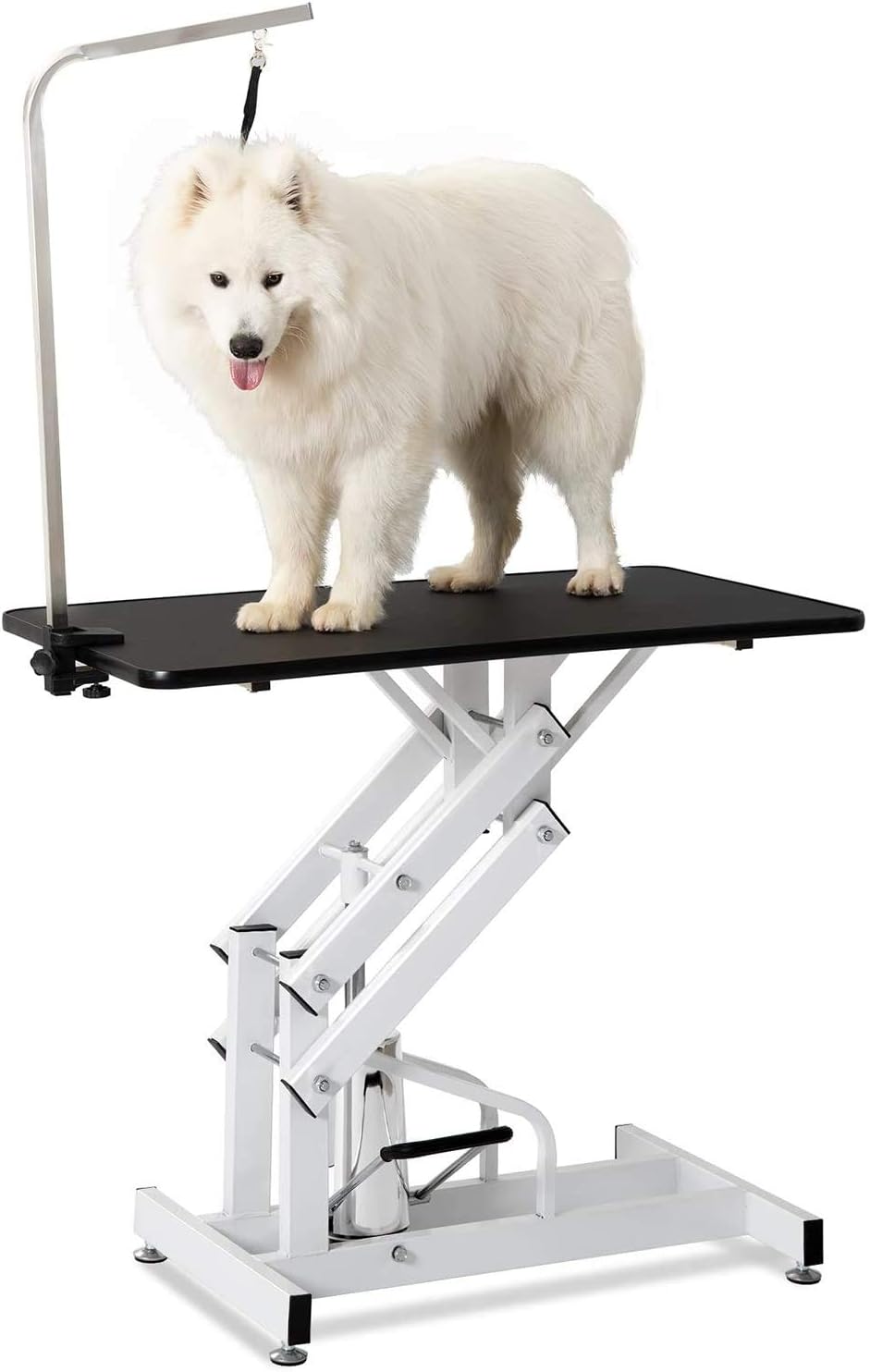 petgroomingtable 42.5 Inch Hydraulic Pet Dog Grooming Table Upgraded Professional Drying Table Heavy Duty Stainless Steel Frame with Adjustable Arm and Noose 400lbs Capacity Height Range 21-36 Inch