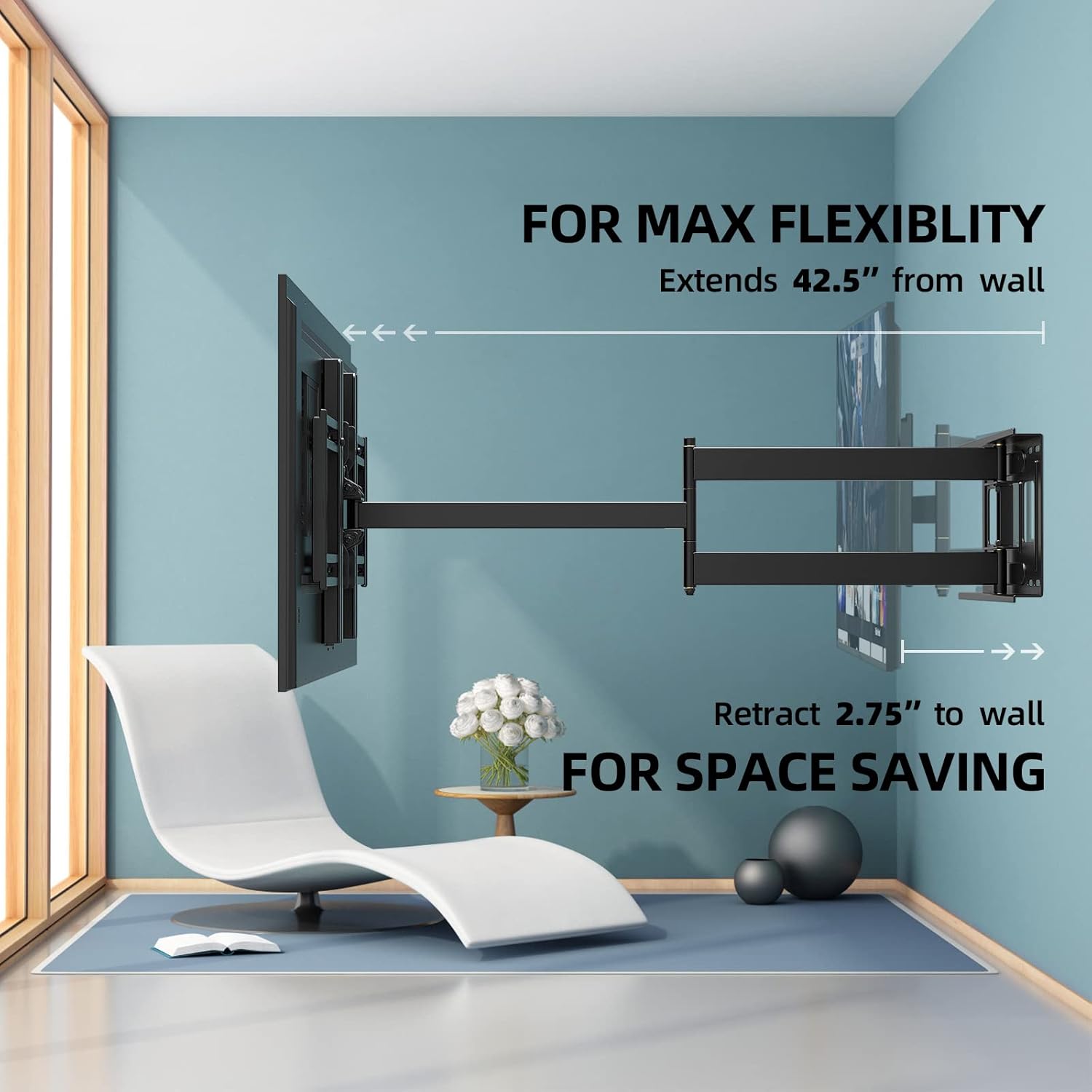 Long Arm TV Wall Mount for Most 42-80 inch TVs, Swivel and Tilt TV Mount with Extended Articulating Arms, Full Motion TV Wall Mount Bracket up to 110 lbs Max VESA 600x400mm, Fits 16