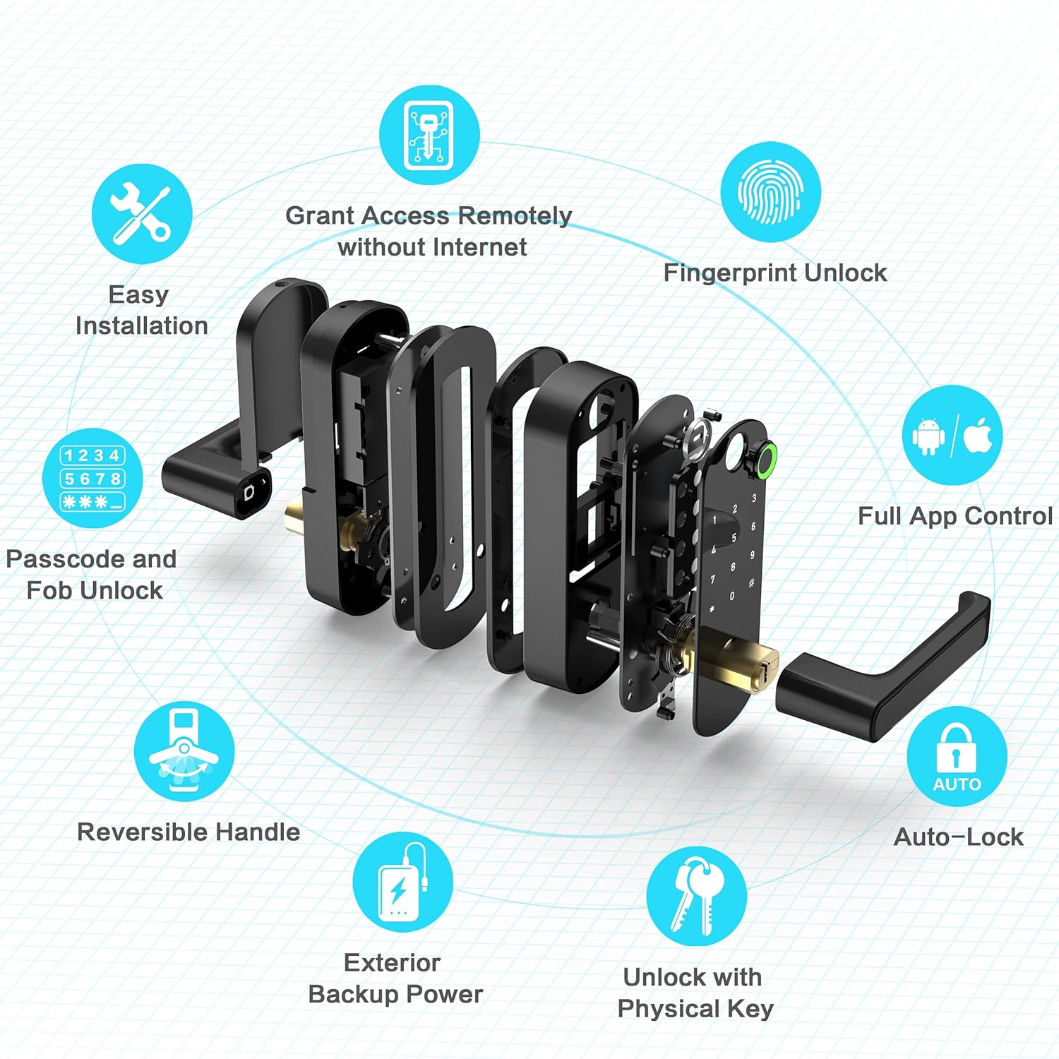 Smart Lock, Keyless Entry Door Lock, Smart Door Lock, Smart Lock for Front Door, Door Lock with Keypad, Fingerprint Door Lock, Biometric Door Lock, Digital Door Lock (Black)