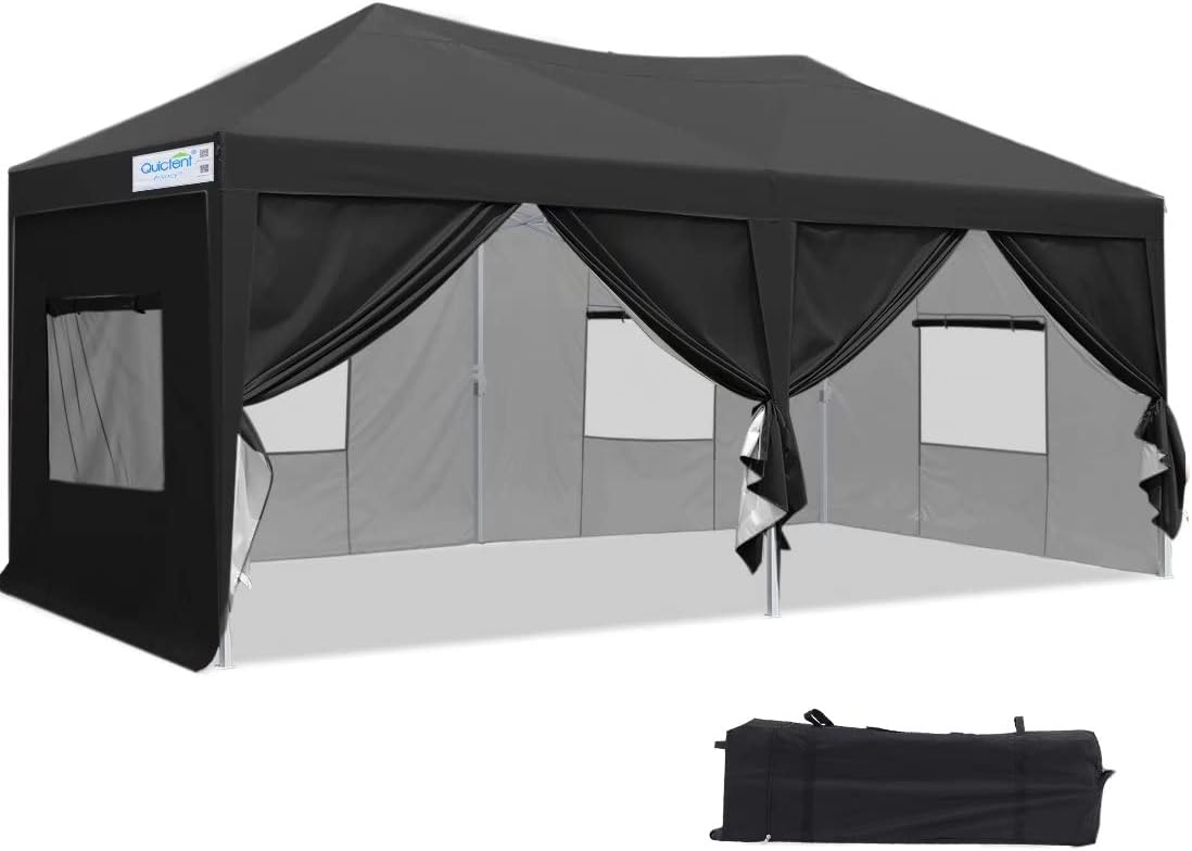 Quictent Privacy 10x20 ft EZ Pop Up Canopy Tent Party Tent Outdoor Event Gazebo with Sidewalls and Mesh Window-(Black)