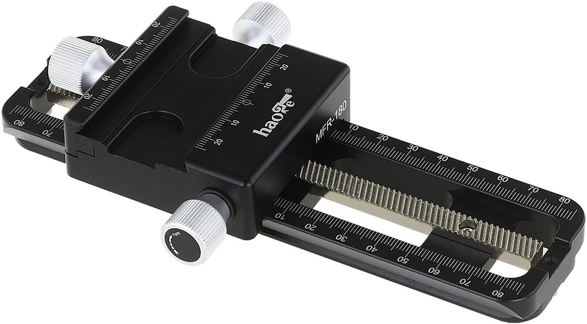 Haoge MFR-180 Macro Focusing Rail Rack Slider for Precision Focus Stacking Stack Nodal Slide Macro Close-up Close Up Photography Built-in Arca Swiss Type Quick Release Clamp and Arca Dovetail Groove