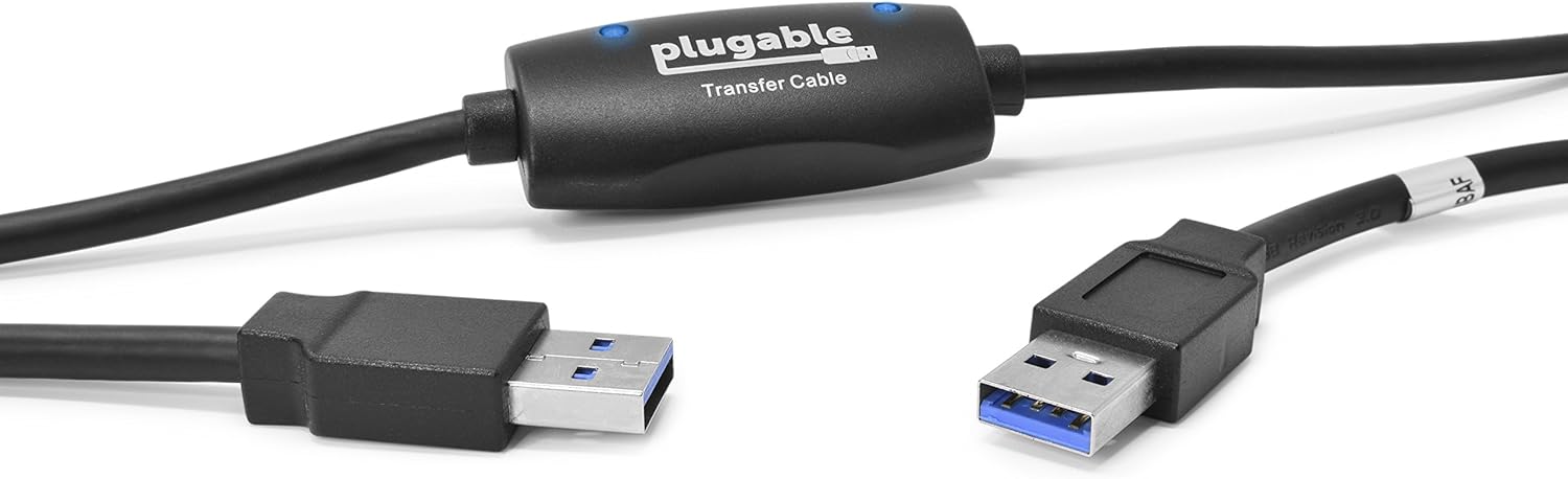 Plugable USB 3.0 Transfer Cable, Unlimited Use, Transfer Data Between 2 Windows PC's, Compatible with Windows 10, 8.1, 8, 7, Vista, XP, Bravura Easy Computer Sync Software Included Pack of 2