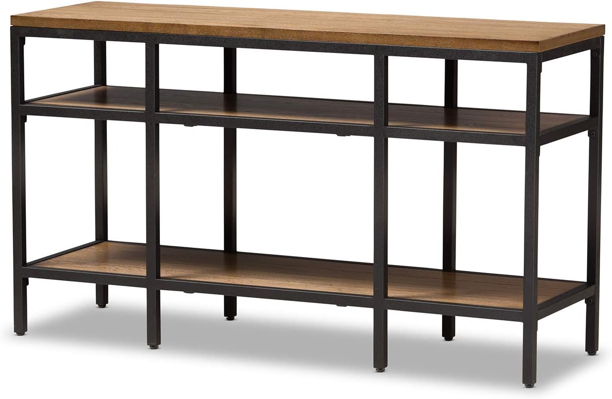 Baxton Studio Caribou Rustic Industrial Style Oak Brown Finished Wood and Black Finished Metal Console Table/Rustic Industrial/Brown/Medium Wood/MDF/Metal