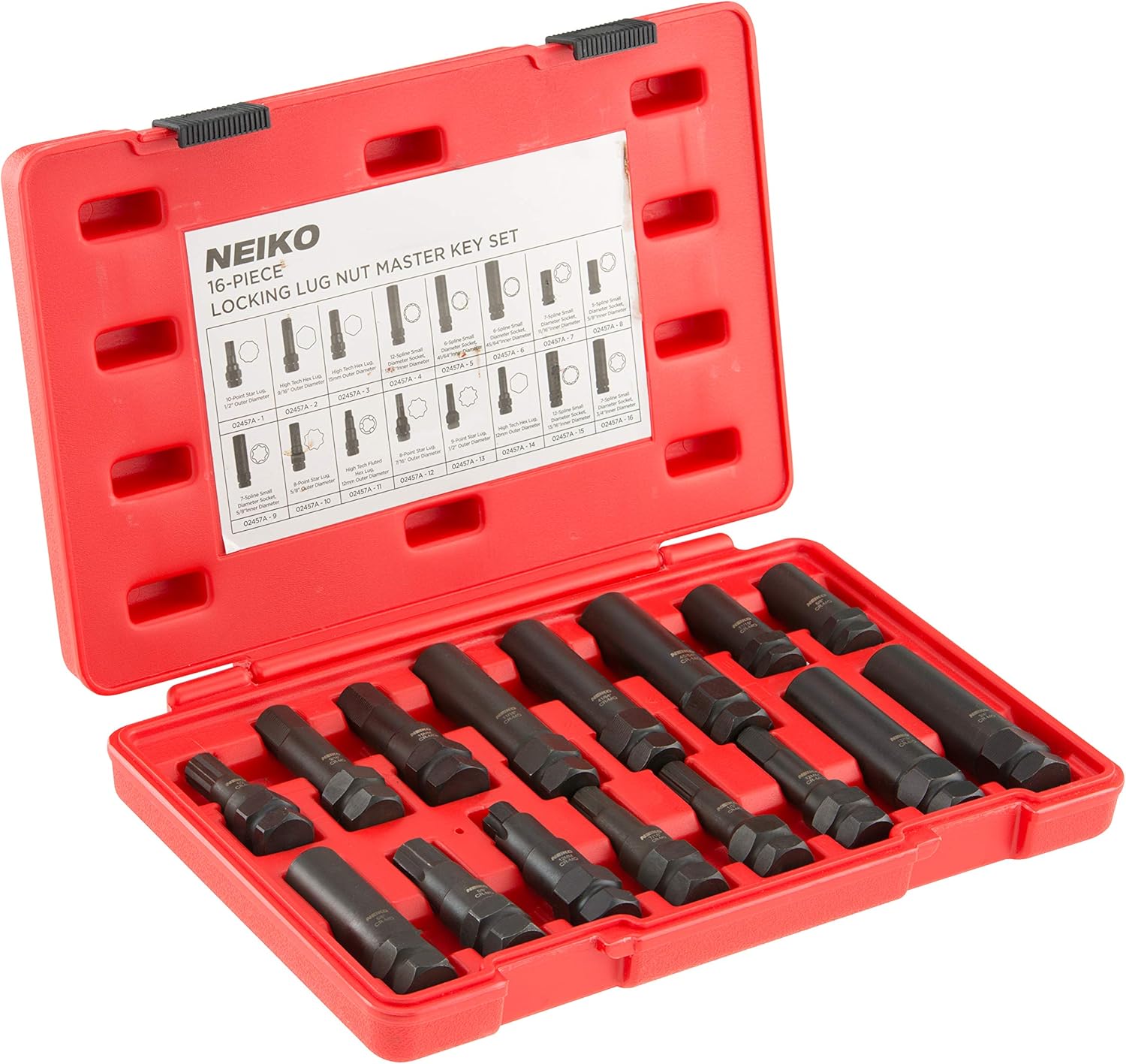 NEIKO 02457A Lug Nut Key Set | 16 Pcs Locking Lug Nut Master Key Set, Thin Wall Spline Lug Nut Socket, Wheel Lock Removal Tool Kit for Aftermarket and Factory Wheels Tire Key | SAE & Metric Lug Socket