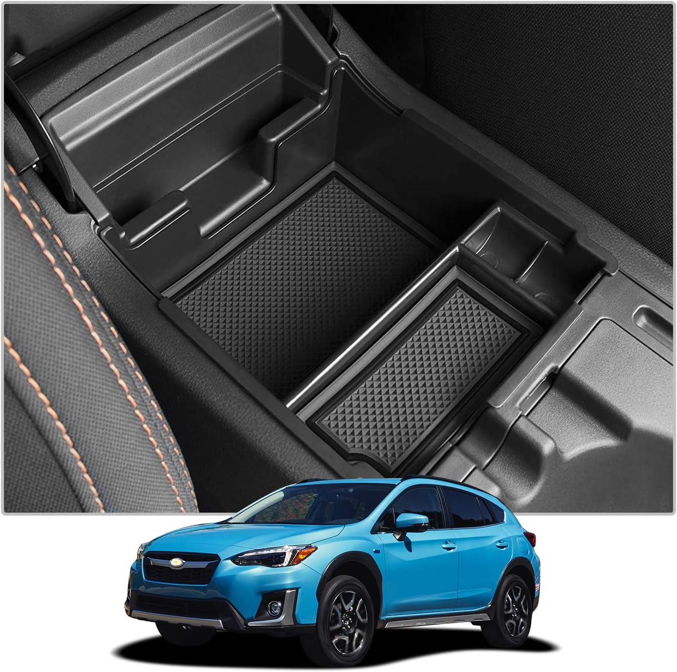 CDEFG for Subaru Console Organizer Tray: Center Console Insert ABS Black Material Armrest Secondary Storage Box Compatible with 2018 2019 2020 Subaru Crosstrek and Impreza Interior Accessories