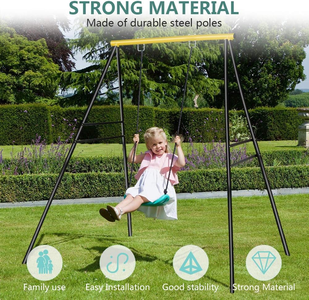 SURPCOS Swing Frame, New Upgraded A-Frame Swing Stand with Ground Nail, Heavy Duty Metal Swing Frame, Fits for Most Swings & Yoga Swing, Anti-Rust and Good Stability, 72