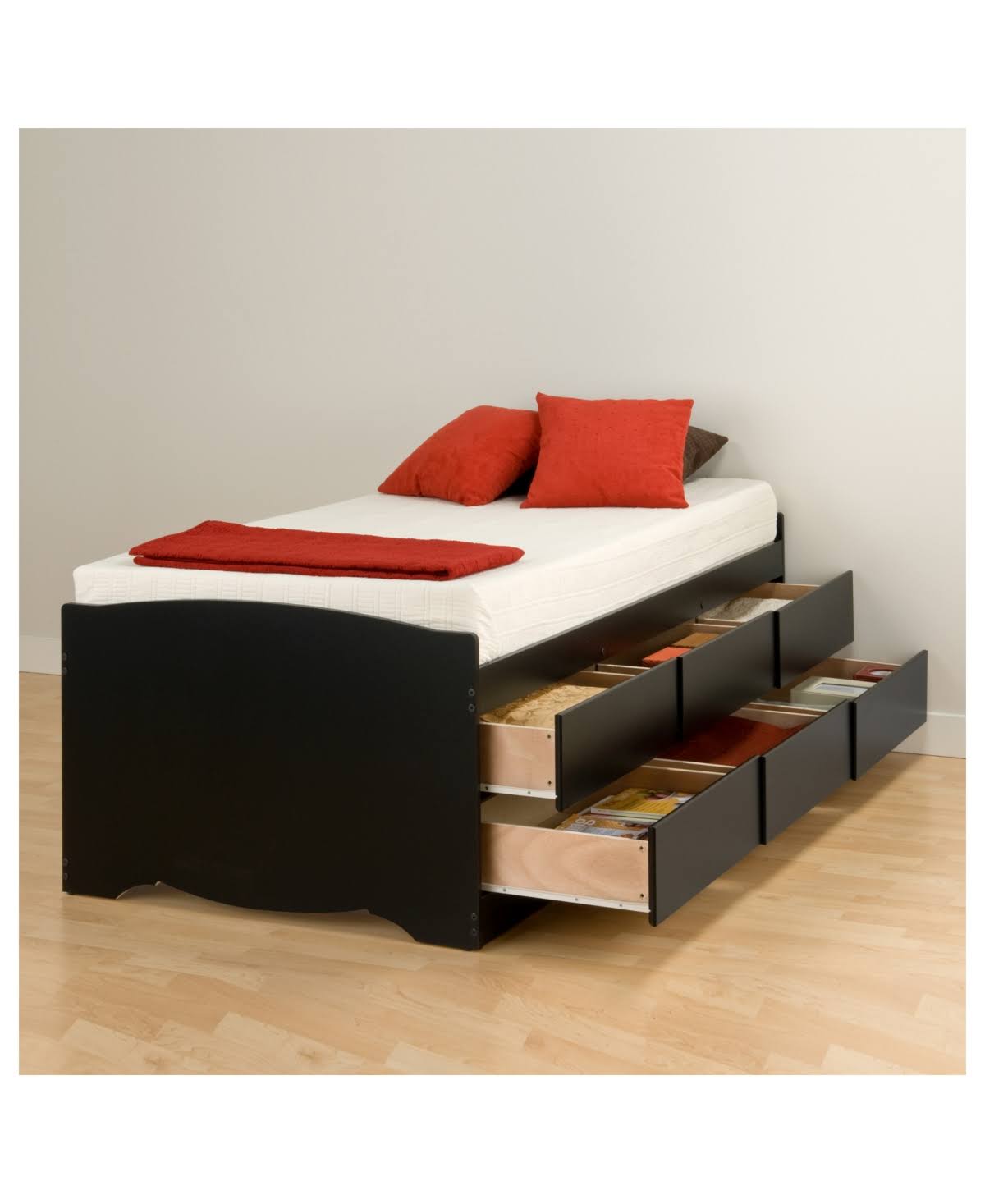 Prepac Tall Platform 6-Drawers Storage Bed, Black, Twin