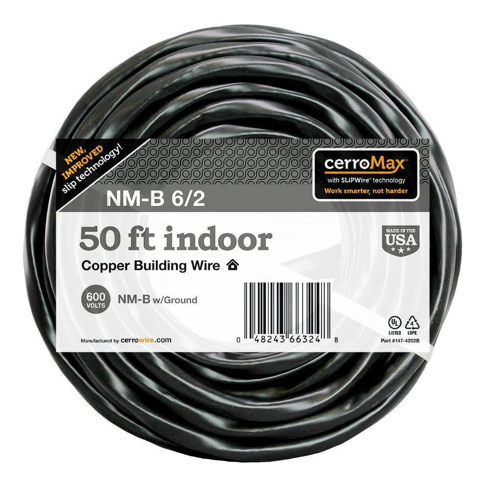 Cerrowire 50 ft. 6-Gauge/2-Conductor Black Stranded CerroMax SLiPWire Cu NM-B W/G Wire