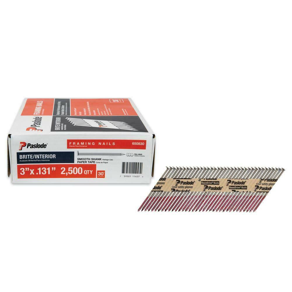 Paslode RounDrive Framing Nails, Brite/Interior, 3 Inch - 1 package 650830