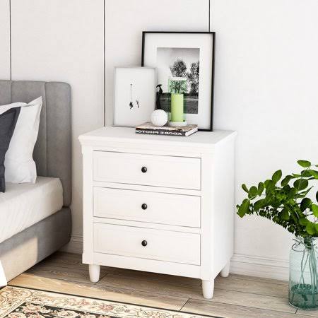 3 Drawer Large Accent Nightstand Wood Bedside Table, White