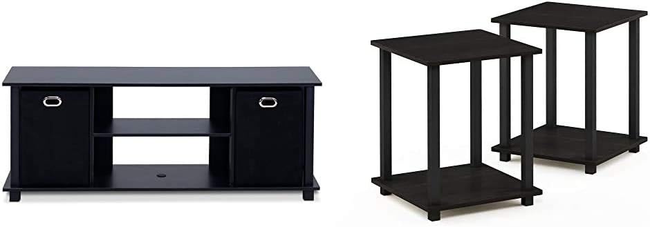 FURINNO Econ Entertainment Center, Americano/Black/Brown Pack of 2