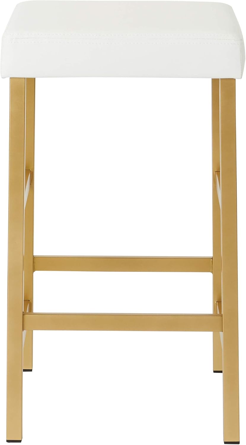 OSP Home Furnishings Backless Stool with Gold Frame, 26-Inch, White