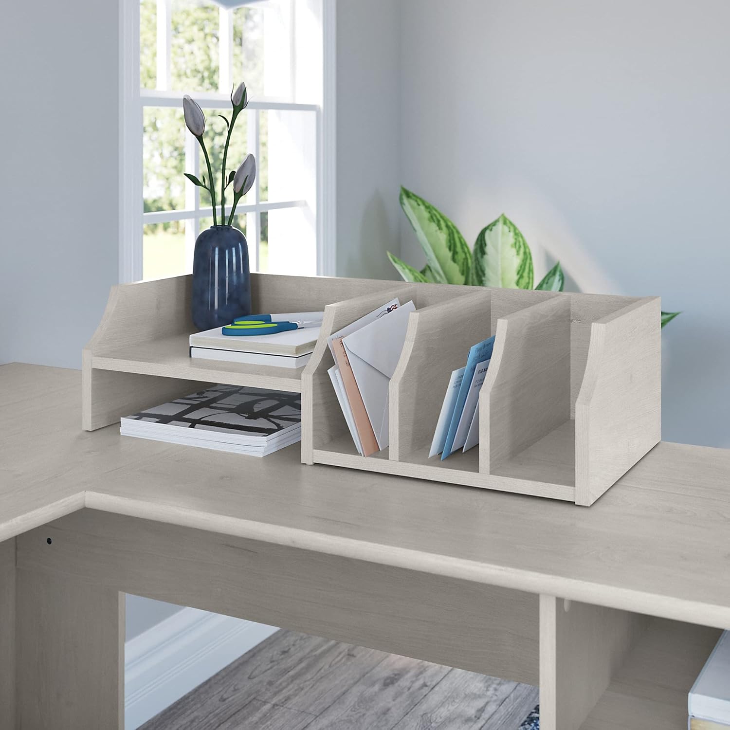 Bush Furniture Cabot Desktop Organizer with Shelves, 27W, Linen White Oak Pack of 2