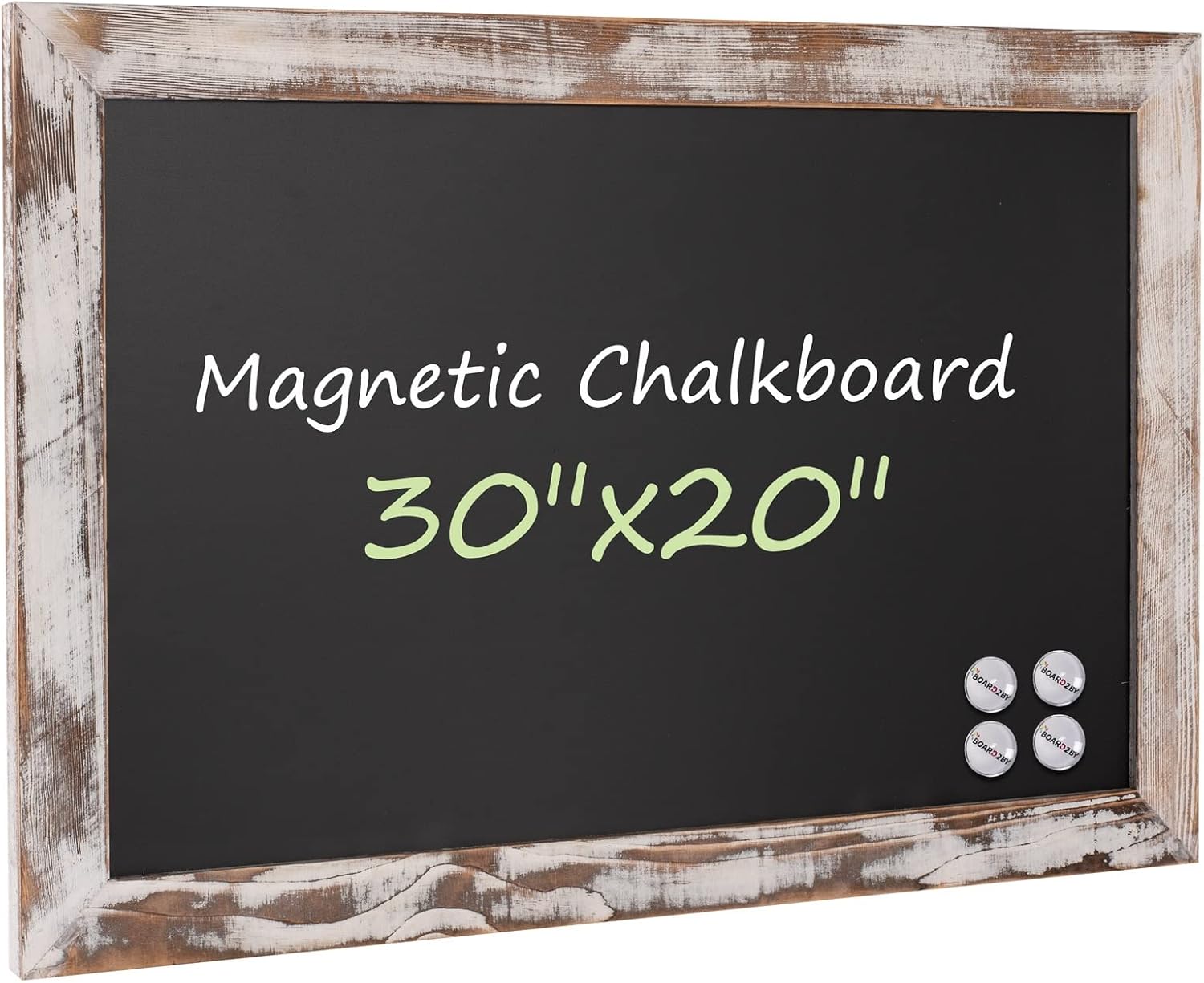 Board2by Rustic Wood Framed Magnetic Chalkboard 24 x 36, Large Hanging Chalk Board Sign for Kids, Non-Porous Wall Blackboard for Wedding Kitchen Restaurant Menu and Home with 4 Unique Magnets, White Pack of 2