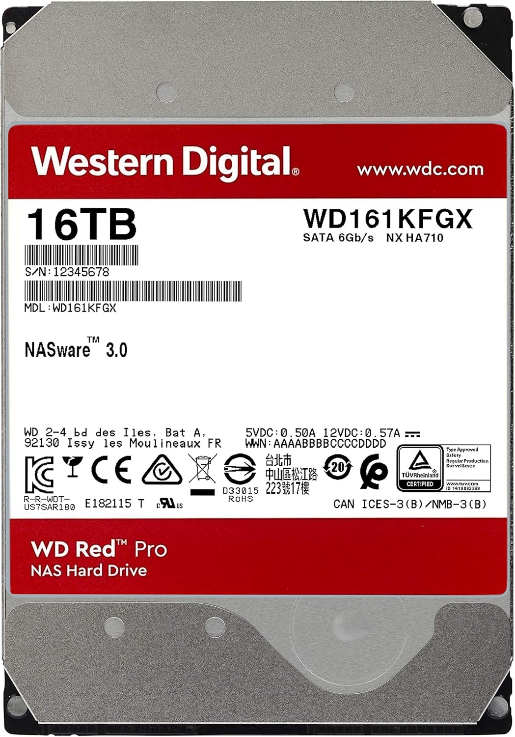 Western Digital 16TB WD Red Pro NAS Internal Hard Drive HDD - 7200 RPM, SATA 6 Gb/s, CMR, 256 MB Cache, 3.5
