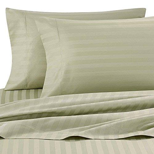 Wamsutta Damask Stripe 500-Thread-Count Pimacott Queen Sheet Set in Sage Green