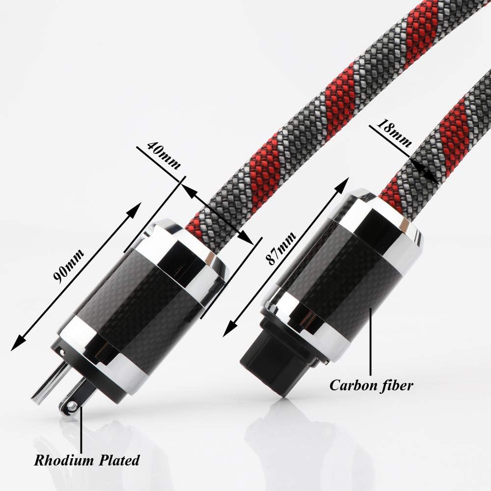 Monosaudio HiFi Audio AC Power Cable, Power Cord with 3-Prong US Version Rhodium Plated Plugs, 12AWG Audiophile Power Cord 125V 15A, Braided Sleeves Power Line (6.6FT/2M) Pack of 2