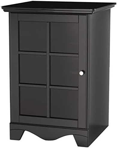 Atlin Designs Wood Storage Audio Video Shelving Tower with One Tempered Glass Door in Black