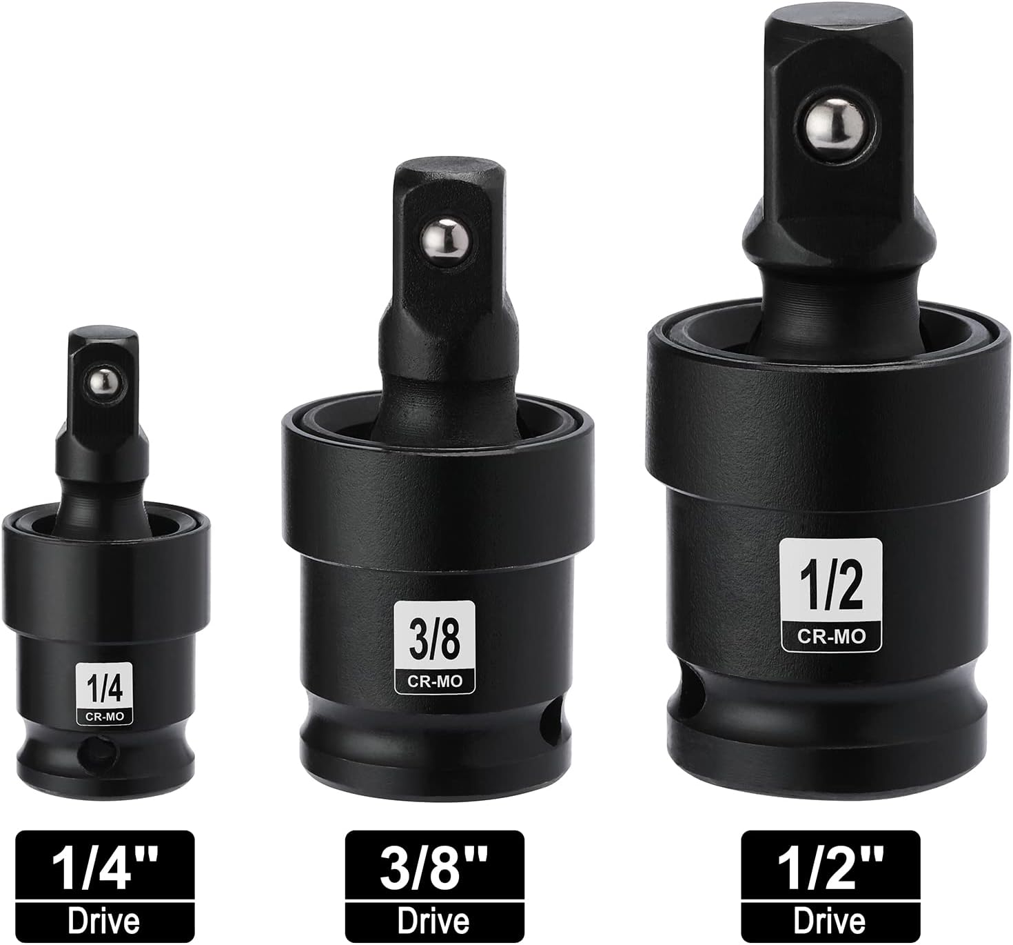 Mayouko 3PCS Impact Universal Joint Set, Swivel Socket Adapter Set,1/4, 3/8, 1/2 Inch, CR-MO Impact Grade
