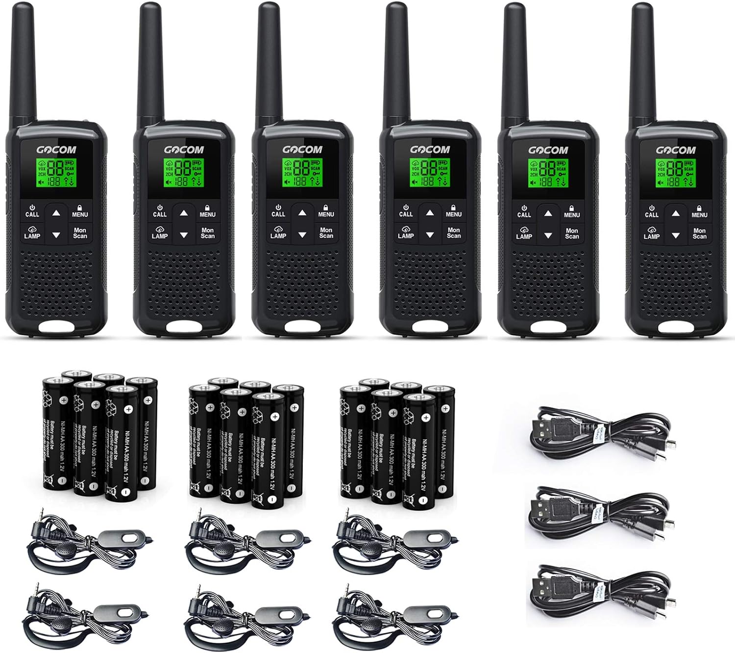GOCOM G200 Family Radio Service (FRS) Walkie Talkies for Adults, Long Range Two Way Radios Rechargeable 22 Channels (G200 6pack Black)