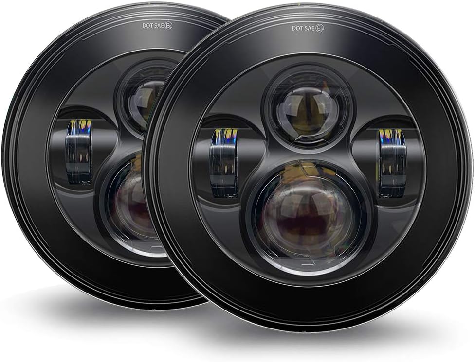 Galvor 7'' Round LED Headlights Fog Lights Kits for Jeep Wrangler 97-2017 JK TJ LJ Motorcycle (7 inch, For Jeep Black)