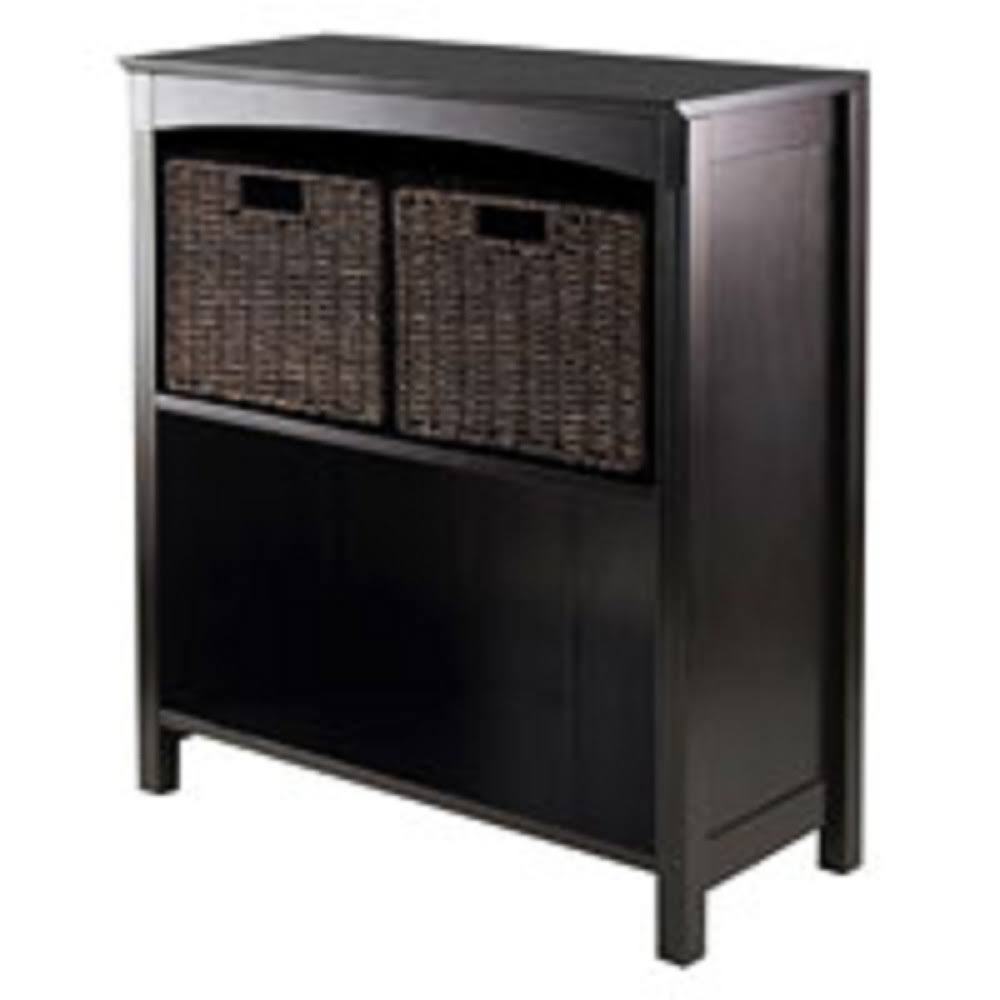 Set of 3 Black and Brown Storage Shelf with Three Tier and Two Baskets &ndash; 30&rdquo;