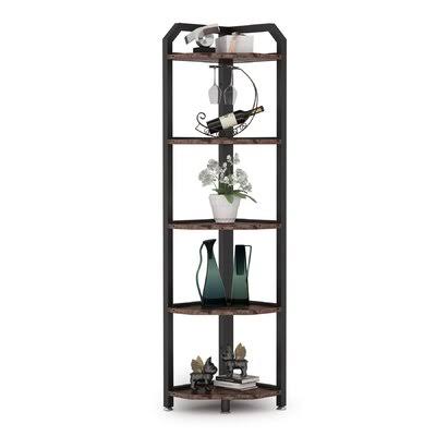 5 Tier Corner Bookshelf with Metal Frame Latitude Run Color: Rustic Brown/Black