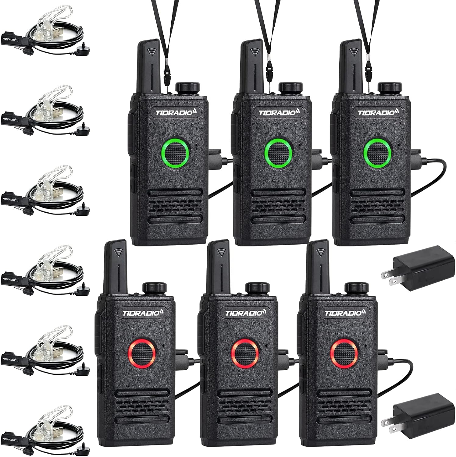 TIDRADIO M6 2 Way Radios Long Range Rechargeable Dual PTT Walkie Talkies for Adults with Earpieces Battery Charger Hands Free Two Way Radio for Business Cruises Family (6 Pack) Pack of 2