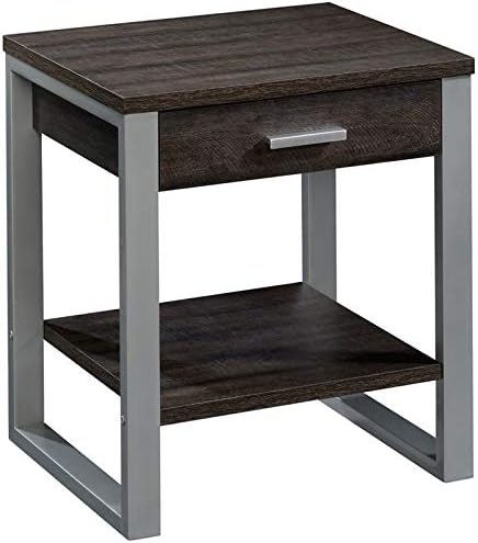 Sauder Rock Glen 1 Drawer Metal Framed Wooden Side Table in Black Walnut