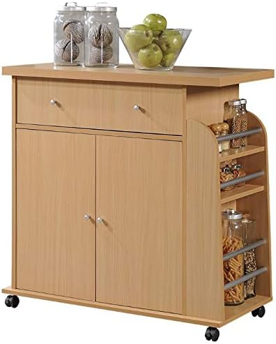 Pemberly Row Kitchen Cart with Spice Rack in Beech