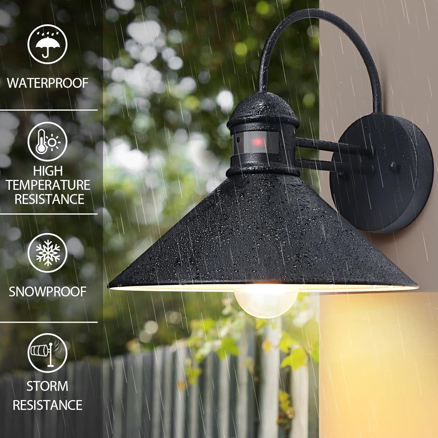 Dusk to Dawn Motion Sensor Outdoor Barn Lights,Farmhouse Gooseneck Barn Light with 3 Modes,Waterproof Industrial Porch Light Fixture Wall Mount,Black Exterior Wall Light for House Outside Garage,2Pack