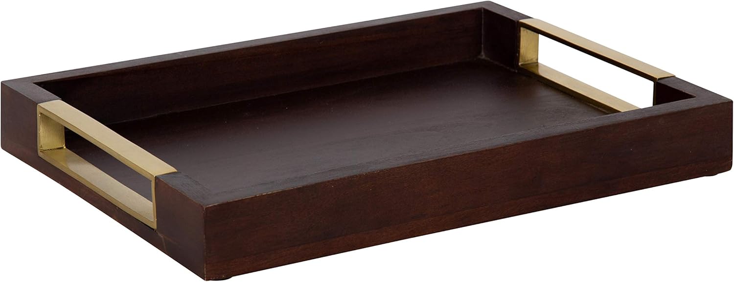 Kate and Laurel Heller Modern Rectangular Tray, 12 x 16, Espresso, Decorative Wood Tray for Storage and Display Pack of 2