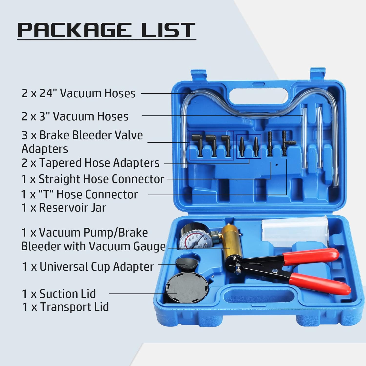 DASBET Hand Held Vacuum Pump Tester Set Vacuum Gauge and Brake Bleeder Kit for Automotive