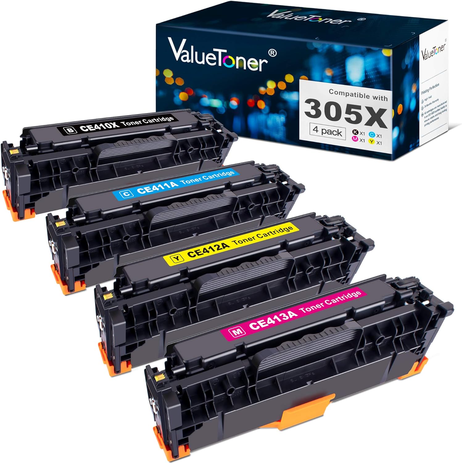 Valuetoner Remanufactured Toner Cartridge Replacement for HP 305A 305X CE410A CE410X CE411A CE412A CE413A for Pro 400 M451dn M451nw M475dn M475dw M451dw M375nw Printer (4-Pack) Pack of 2