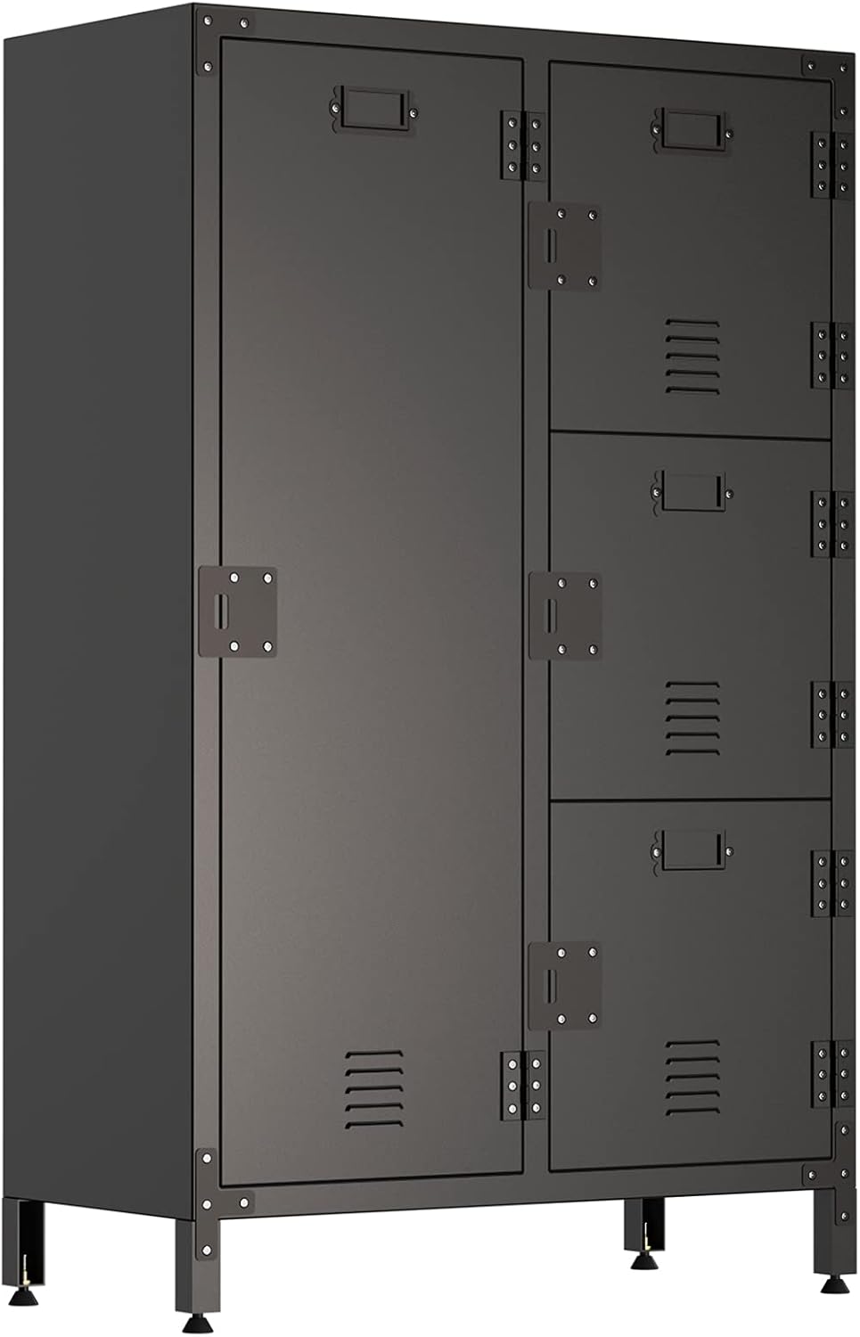 Metal&nbsp;Cabinets&nbsp;with&nbsp;Doors&nbsp;and&nbsp;Shelves, 4 Door Industrial Style Steel Storage, Metal&nbsp;Storage&nbsp;Cabinet for Home, Office, Dorm, School, Vented, Lockable, Magnetic Door, Black, 29.5&rdquo;L x 18&rdquo;W x 47.3&rdquo;H