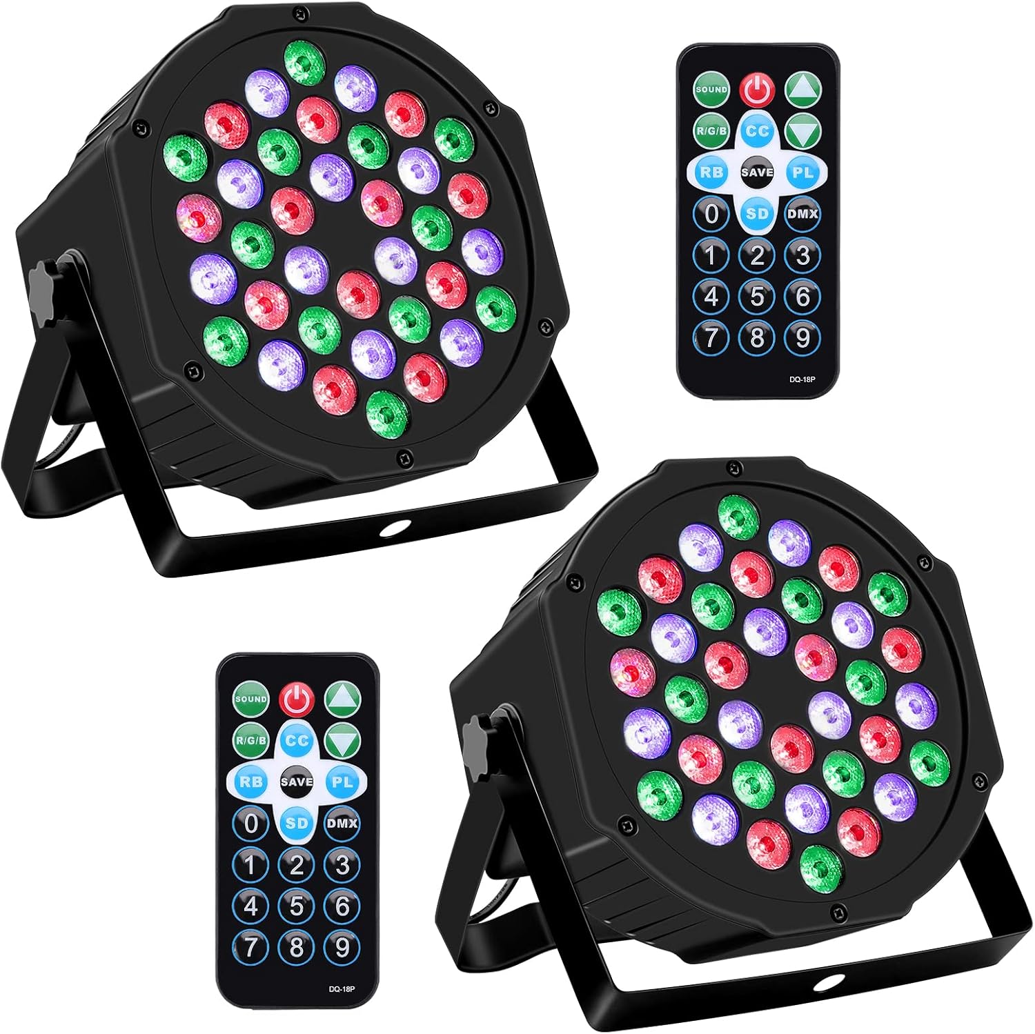 DJ Lights, HAKUTA 36 LED Stage Lights RGB DJ LED Par Lights Sound Activated Stage Lights, Remote and DMX Controlled DJ Uplights for Wedding, Birthday, Christmas, Music Show and Dance Party, 2 Packs