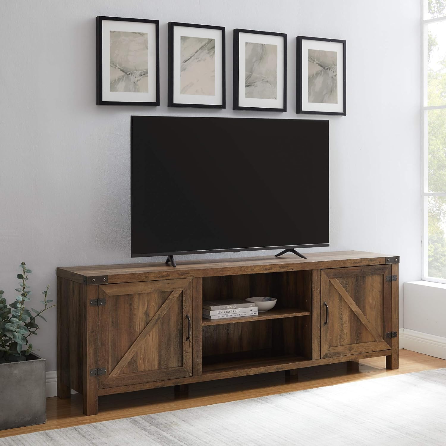Home Accent Furnishings Tucker 70 Inch Barn Door TV Console in Rustic Oak