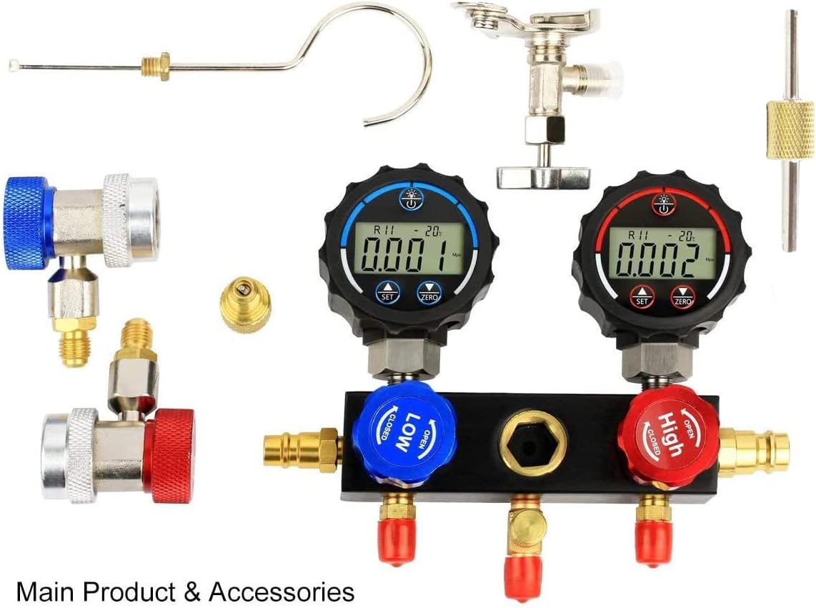 Elitech DMG-1 AC Manifold Gauge Set 2 Way with Hoses Coupler Adapters+ Carrying Case