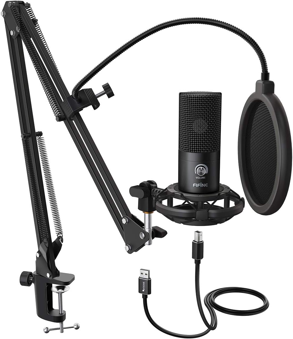 FIFINE Studio Condenser USB Microphone Computer PC Microphone Kit with Adjustable Scissor Arm Stand Shock Mount for Instruments Voice Overs Recording Podcasting YouTube Karaoke Gaming Streaming-T669 Pack of 2