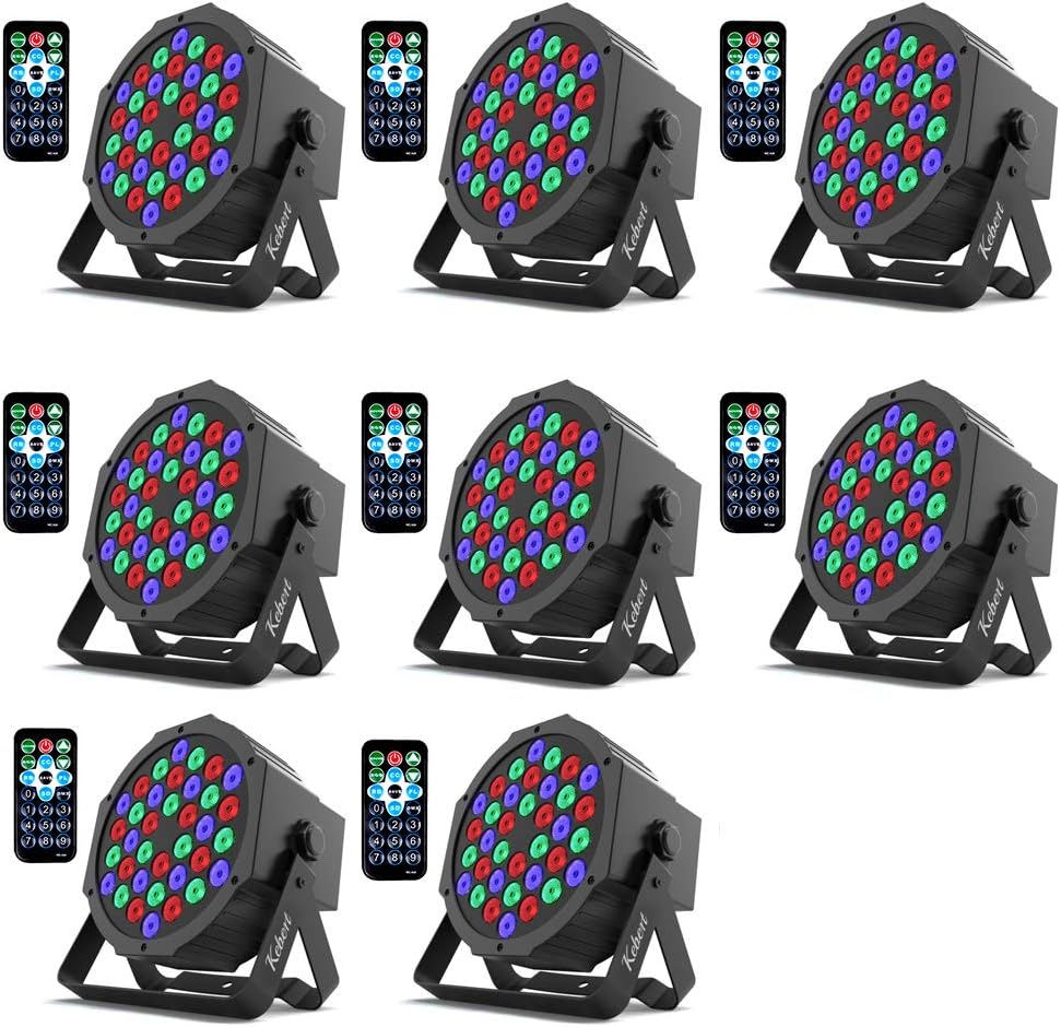 Kebert Par Lights, 36 Led DJ Stage Lights with Remote Control and DMX, 1W RGB Sound Activated Stage Lights, 9 Modes Par Led Flood Lights for Wedding Bar Party DJ Show -8 Pack