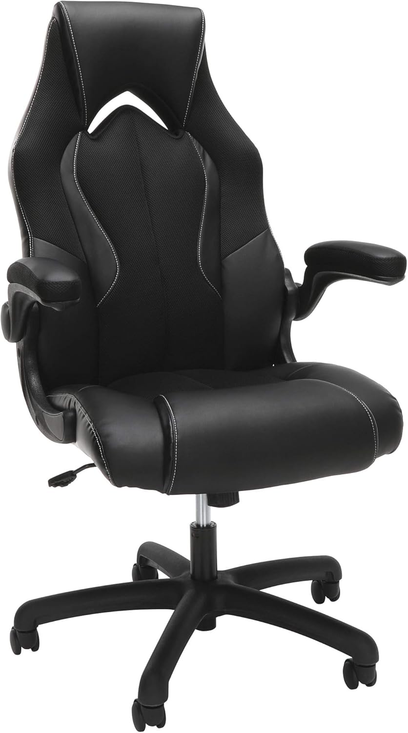OFM ESS-3086-RED High-Back Racing Style Bonded Leather Gaming Chair, Red